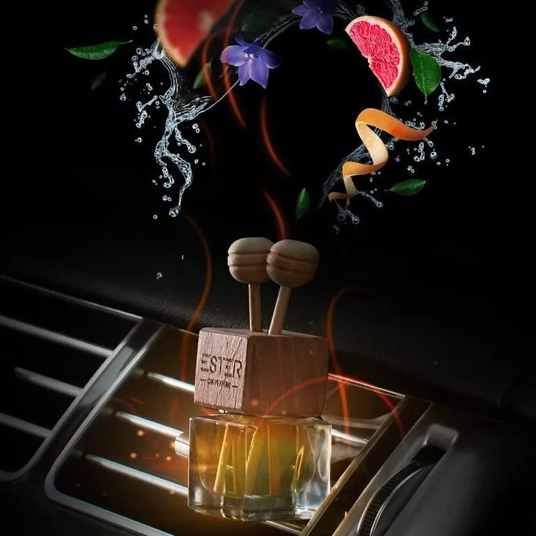 Premium car perfume with aromatherapy featuring refined scents (floral, fruity, balsamic, sweet, musky)