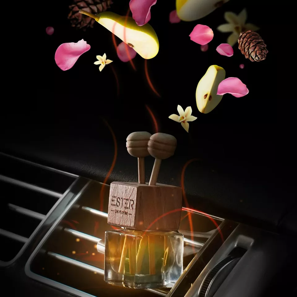 Premium car perfume with aromatherapy featuring refined scents (sweet, fruity, floral, spicy, musky)