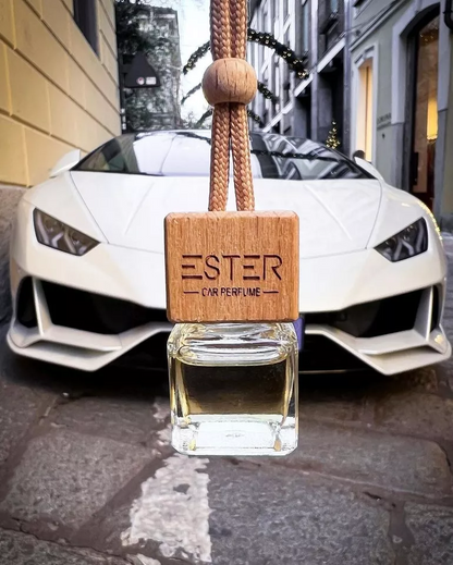 UK ESTER car fresheners made with high-grade essential oils near a Lamborghini