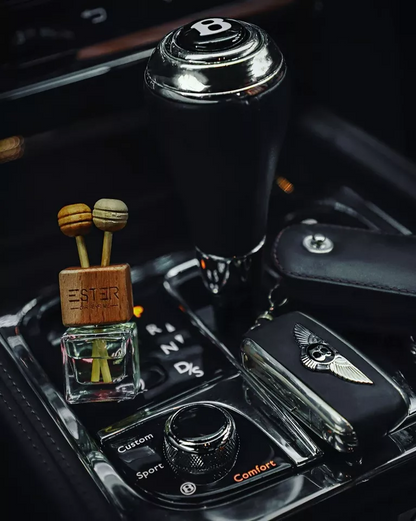 Ester perfume with sticks in a Bentley